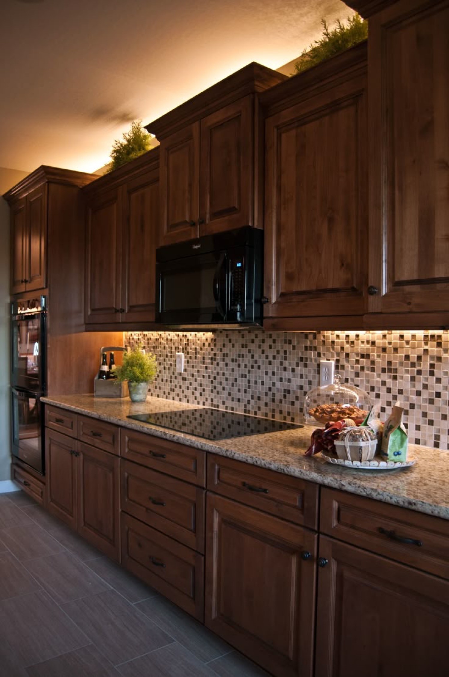 Warm under-cabinet kitchen lighting